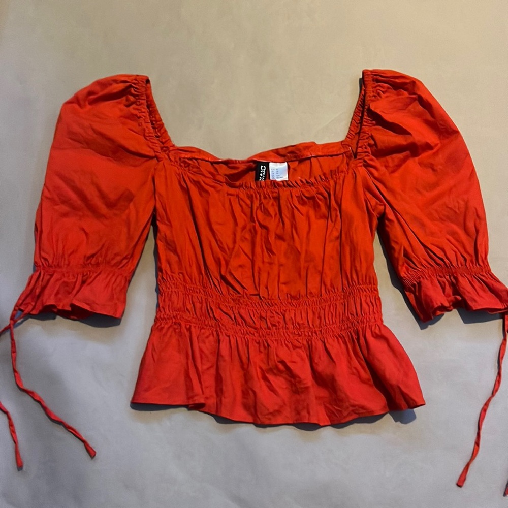Divided Zara Red Puffed Sleeve Shirt
